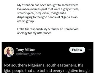 RCCG Pastor Apologises After Old Tweets Of Him Making Disparaging Comments About Igbos Surfaced