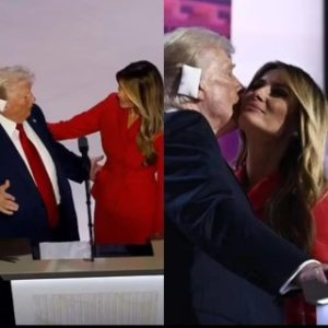 Trump gives his wife Melania a ‘very friendly kiss’ after she surprised him by making appearance at his Republican nomination event