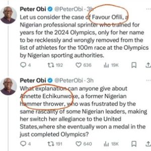 2024 Olympics: Again, Reno Omokri Accuses Peter Obi Of Tribalism