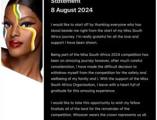 Chidimma Adetshina Withdraws From Miss South Africa Competition