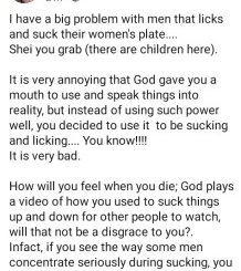 God gave you a mouth to use and speak not to suck – Nigerian lady slams men who lick ‘women’s plate’