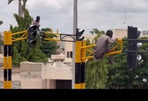 Hoodlums seen vandalizing traffic lights in Kano amid protest against hunger