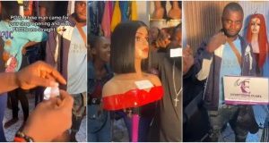 Moment bikeman wins ‘expensive’ bone straight wig at shop opening