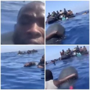 Nigerian man trying to reach Europe through the Mediterranean Sea cry out for help after their means of transport capsized (video)