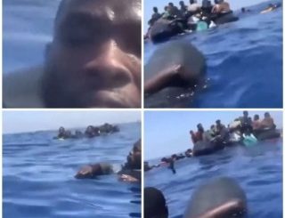 Nigerian man trying to reach Europe through the Mediterranean Sea cry out for help after their means of transport capsized (video)