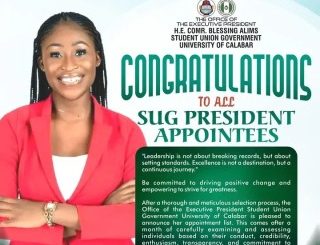 UNICAL First Female SUG President Appoints 50 Aides