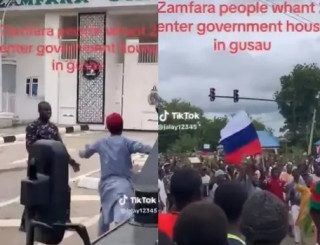 Viral video of Youths brandishing Russian flags matching towards Zamfara state government house