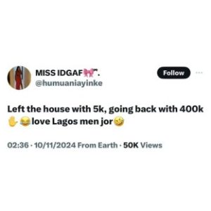 Lady Brags: ‘I Make ₦400k From Lagos Men In One Day’ (Photo)