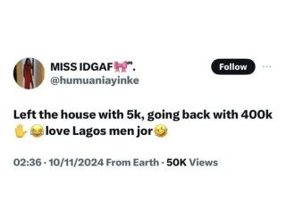 Lady Brags: ‘I Make ₦400k From Lagos Men In One Day’ (Photo)