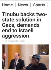 Tinubu Backs Two-State Solution In Gaza, Issue Warning To Israeli