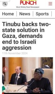 Tinubu Backs Two-State Solution In Gaza, Issue Warning To Israeli