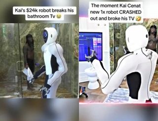 YouTuber Kai Cenat’s Newly-Acquired Robot Assistant Breaks His TV While He Was Taking A Shower (video)