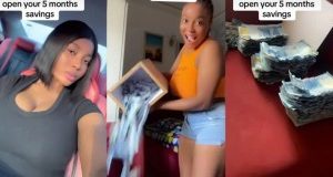 Lady stuns social media by flaunting cash after opening 5-month savings box