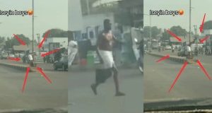 Outrage as man bathes in the middle of public road