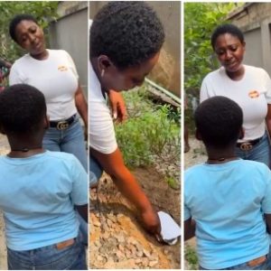 Actress Yvonne Jegede shares hilarious video of herself and her son, Xavier, “burying” their fish that passed on (video)