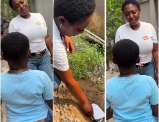 Actress Yvonne Jegede shares hilarious video of herself and her son, Xavier, “burying” their fish that passed on (video)