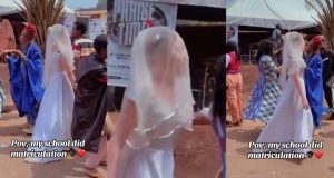 Auchi Polytechnic fresher trends as she wears wedding gown to matriculation