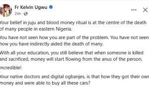  Fr Kelvin Ugwu calls out native doctors and people who believe in blood money ritual