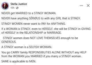 Never get married to a stingy woman – Nigerian lawyer advises men