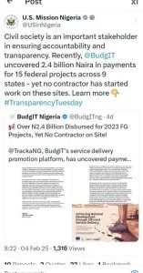 US Mission: Over N2.4 Billion Disbursed For 2023 FG Projects, Yet No Contractor