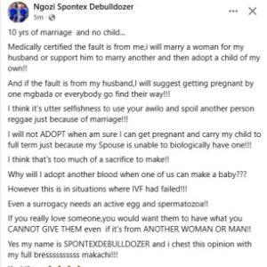 If we have no child after 10 years of marriage and the fault is from my husband, I will suggest getting pregnant by another man – Nigerian woman says