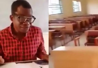 Lecturer teaches empty class, records video after students skip lecture