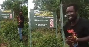 Man weeps as he’s forced to read warning sign after defecating in forest