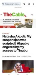 Natasha: My Suspension Was Scripted, Akpabio Angered By My Access To Tinubu