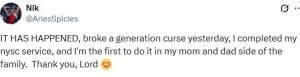I broke a generational curse – Nigerian lady celebrates as she becomes first person in her family to participate in NYSC scheme