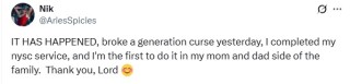I broke a generational curse – Nigerian lady celebrates as she becomes first person in her family to participate in NYSC scheme